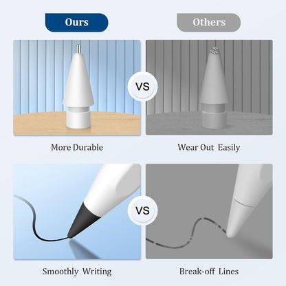 Replacement Tips for Apple Pencil 1st/2nd Gen,No Wear Out Upgraded Apple Pencil Tips,Metal Pencil Nibs for Precise Control - Pen Like 0.78mm Longer Tips for iPad Pencil - 2White+2Black