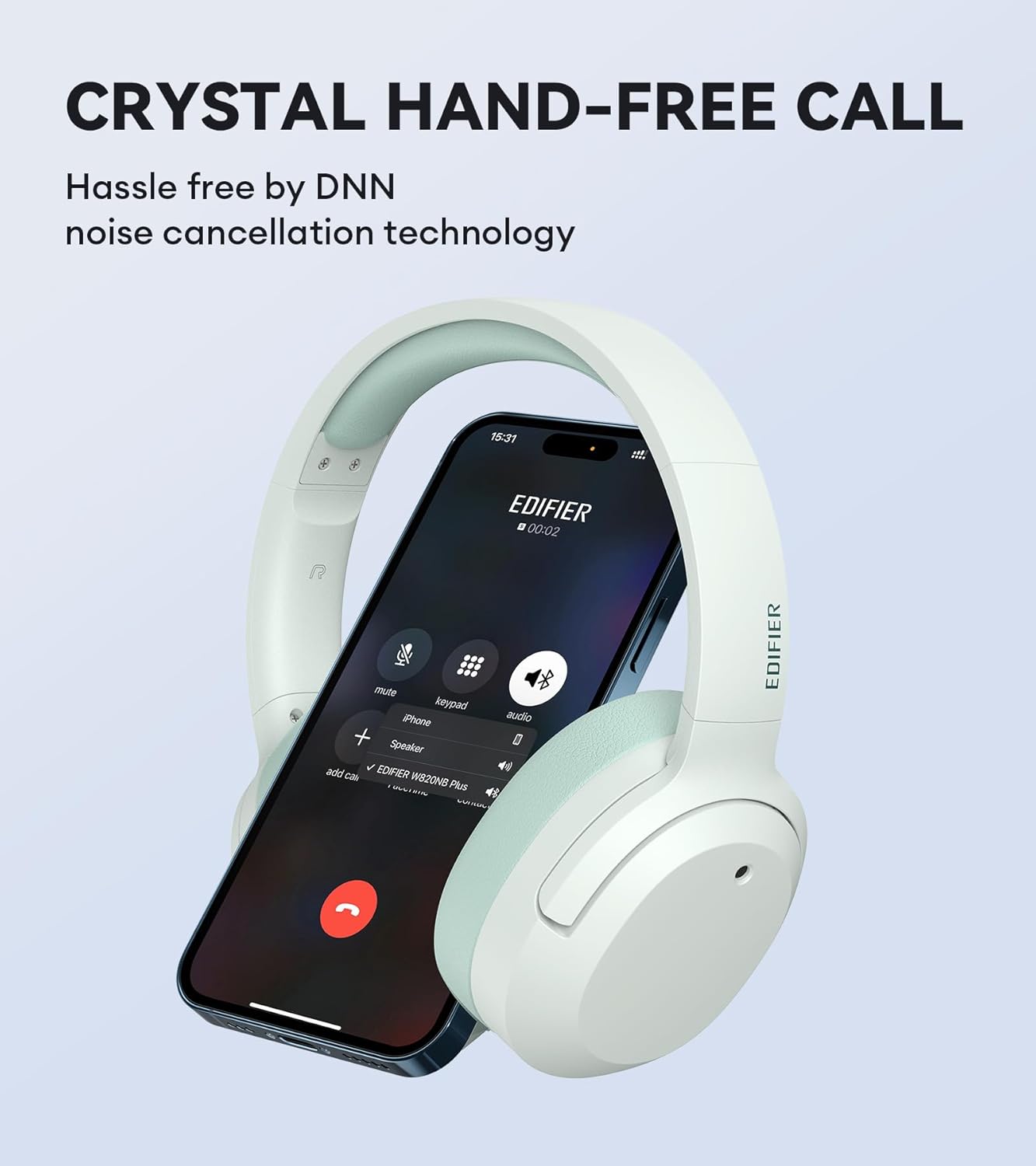 Edifier W820NB Plus Hybrid Active Noise Cancelling Headphones - LDAC Codec - Hi-Res Audio Wireless & Wired - Fast Charge - 49H Playtime - Over Ear Bluetooth V5.2 Headphones- Green