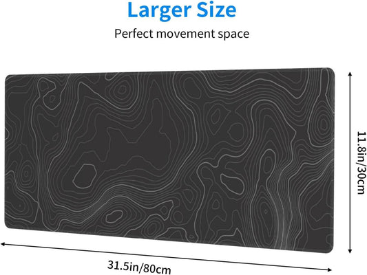 Topographic Contour Extended Big Mouse Pad Large,Gaming Mouse Pad Desk Pad,31.5×11.8 Inch Long Computer Keyboard Mouse Mat Mousepad with 3mm Non-Slip Base and Stitched Edge for Gaming and Office