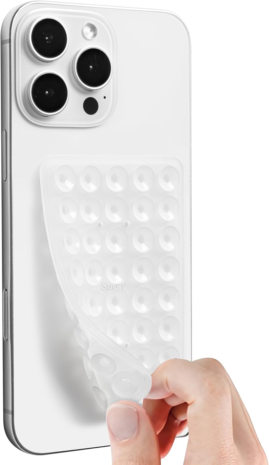SUCKY Silicone Suction Phone Case Adhesive Mount - Anti-Slip Holder, Hands-Free Fidget Toy, Phone Accessory for iPhone and Android (Clear, Double V2)