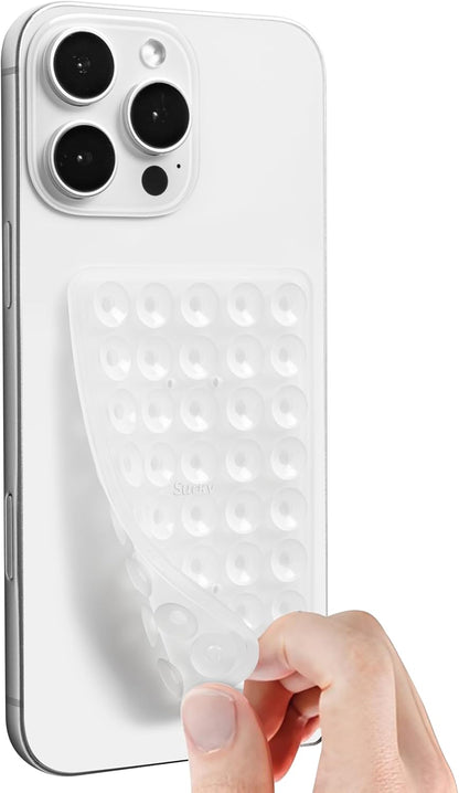 SUCKY Silicone Suction Phone Case Adhesive Mount - Anti-Slip Holder, Hands-Free Fidget Toy, Phone Accessory for iPhone and Android (Clear, Double V2)