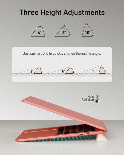 3 in 1 Silicone Laptop Stand, Keyboard Riser for Ergonomic Typing/Reading, Portable Laptop Cooling Stand, for Home Office School and Travel, Oval Base, Bright Beige