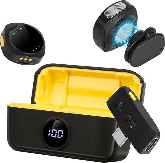 Wireless Lavalier Microphone for iPhone/Android, Lapel Mics with Lightning/USB-C Plug-Play, 100FT Range, Omnidirectional Condenser Mic for Video Recording, Interview, Podcast, Vlog, YouTube