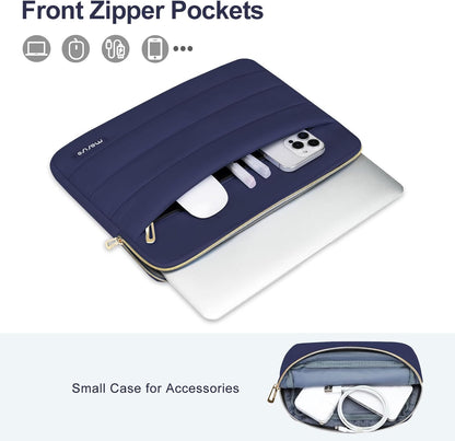 MOSISO 17-17.3 inch Laptop Case, 17.3 inch Puffy Laptop Sleeve Compatible with Dell XPS/HP Pavilion/Ideapad/Acer/Alienware/HP Omen Notebook Computer, Polyester Horizontal Bag with Small Case,Navy Blue