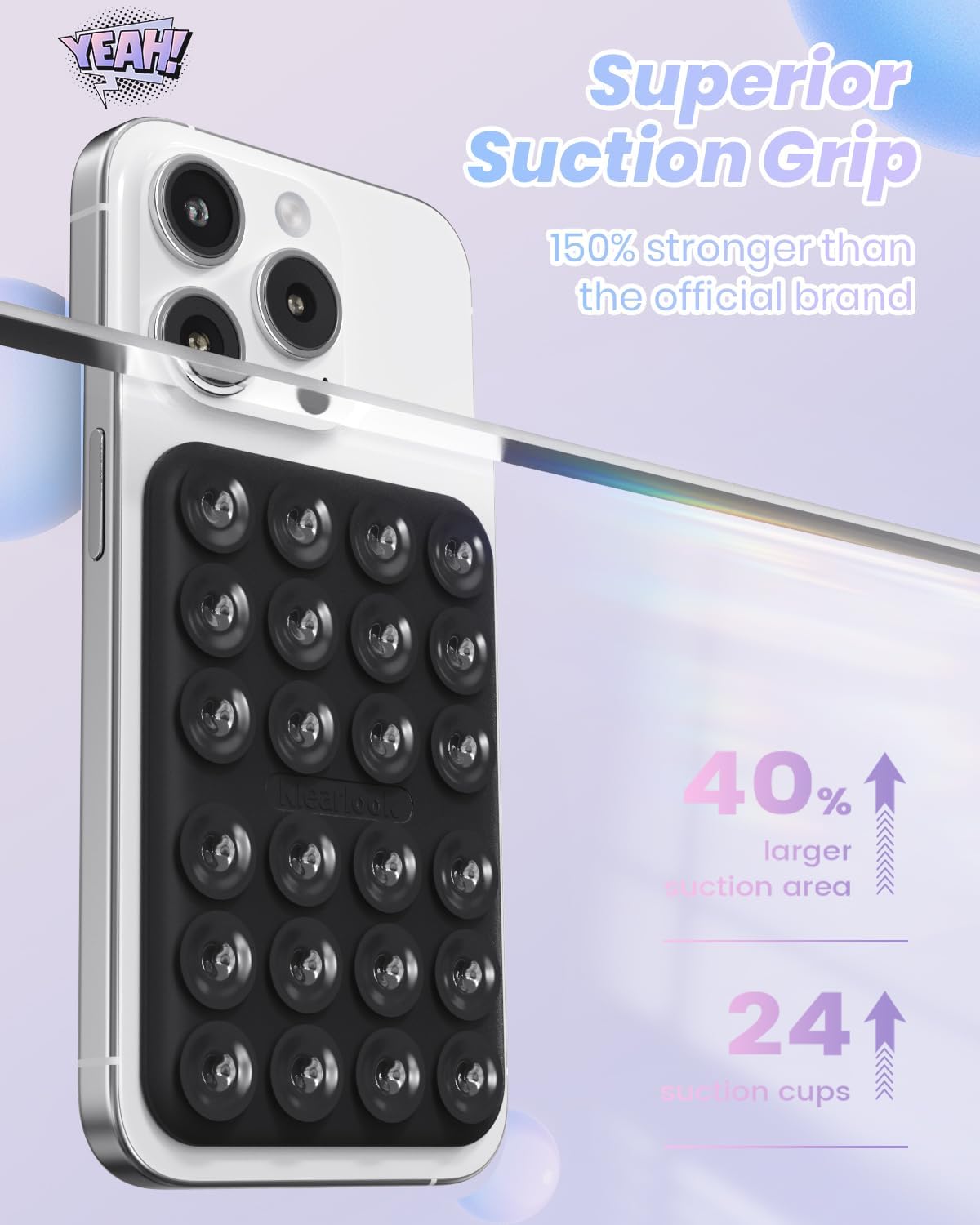 Klearlook Magnetic Suction Phone Mount for MagSafe Case, Removable Sticky Phone Grip Holder for Hands-Free Makeup/Selfie/Live Streaming/Vlog for TikTok & Instagram Influencer/Creator, Black