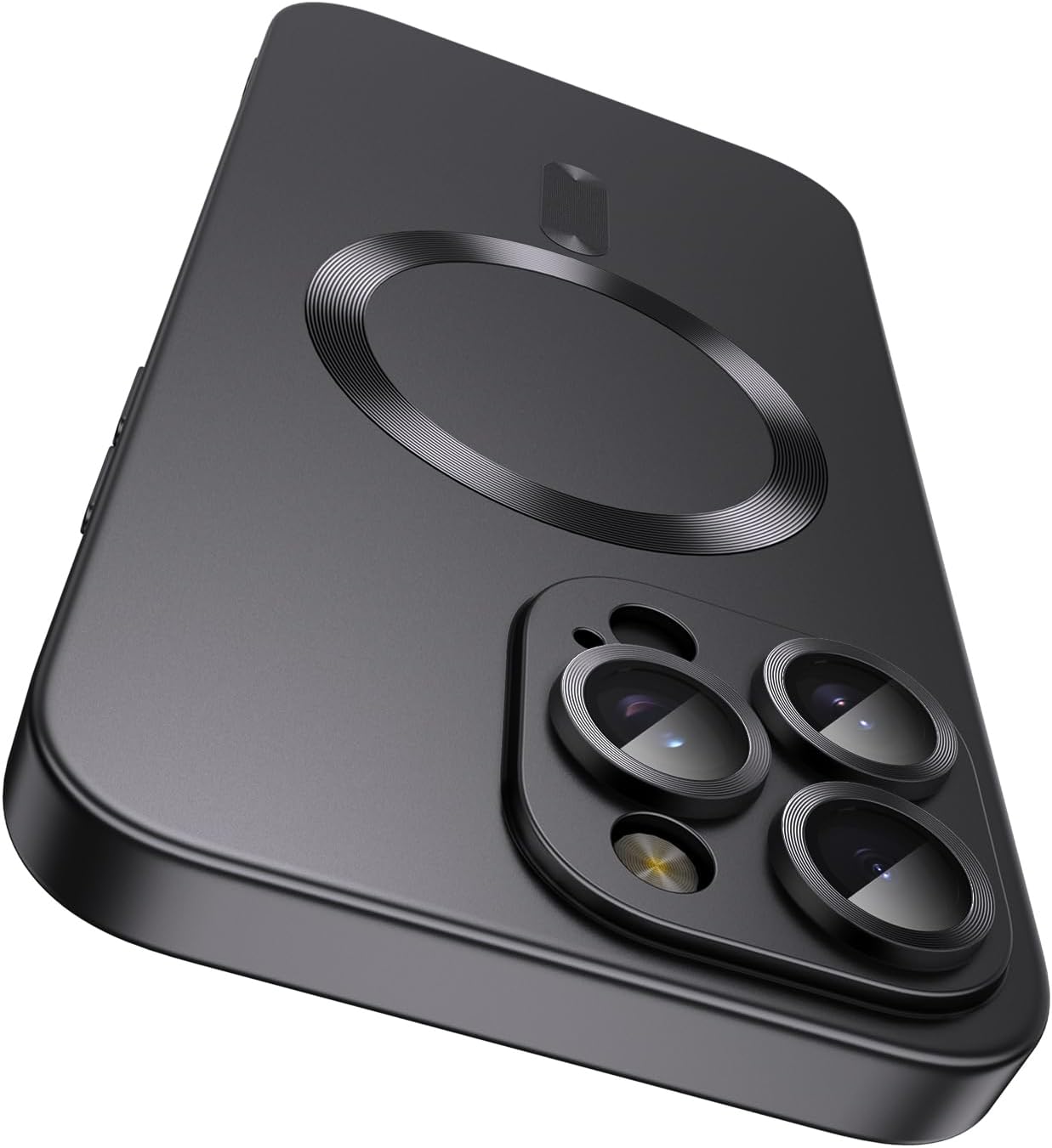 Magnetic for iPhone 15 Pro Case [Compatible with MagSafe][Built-in Camera Lens Protector] Slim Soft Silicone Bumper Shockproof Metallic Shine Phone Case (Black)