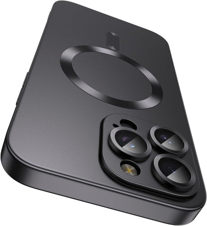 Magnetic for iPhone 15 Pro Case [Compatible with MagSafe][Built-in Camera Lens Protector] Slim Soft Silicone Bumper Shockproof Metallic Shine Phone Case (Black)
