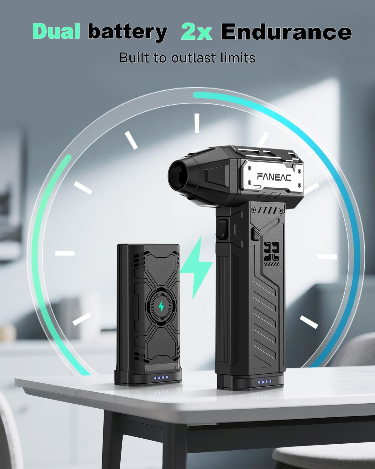 Compressed Air Duster, Ultra-Powerful Electric Air Duster, 150,000 RPM Premium Brushless Motor, for Keyboard, PC, Electronics, and All Filterse (2× Battery Pack)