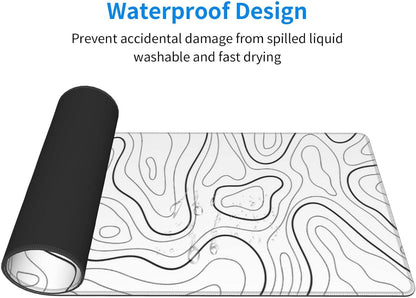 White Mouse Pad Large XL Gaming Mouse Pad for Desk Topographic Mouse Pad Desk Pad Gaming Mouse Pad White Desk Mat Extended Black and White White Topo Mousepad White Topographic Mouse Pad Full Size