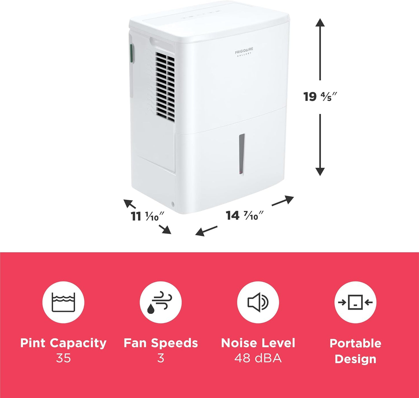Frigidaire Gallery 2-in-1 35-Pint Dehumidifier with Wi-Fi, Energy Star Certification & Air Quality Monitoring for Small/Medium/Large Rooms & Basements, Custom Humidity Control, Auto Shut Off, White