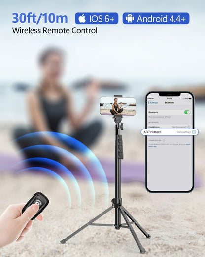 EMART 62’’ Cell Phone Tripod Stand, Adjustable Floor Cellphone Tri Pod Holder with Remote for iPhone and Android, Portable Compact Smartphone Selfie Stick for Video Recording Camera Ring Light Filming