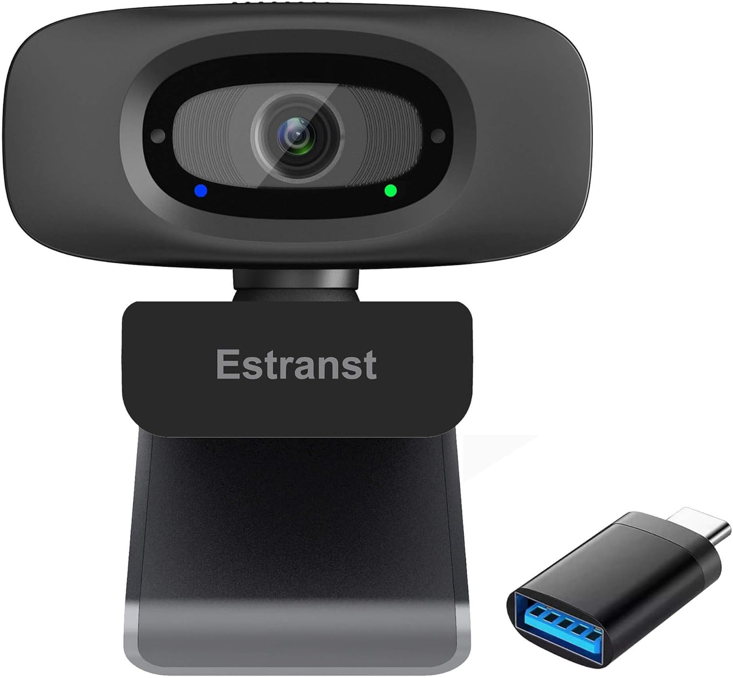 2K Quad HD Webcam with Privacy Cover & Noise-Canceling Microphone, Video Web Streaming Camera for PC Computer Desktop Laptop Mac Zoom Teams &More, 1pc USB C Adapter