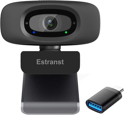 2K Quad HD Webcam with Privacy Cover & Noise-Canceling Microphone, Video Web Streaming Camera for PC Computer Desktop Laptop Mac Zoom Teams &More, 1pc USB C Adapter