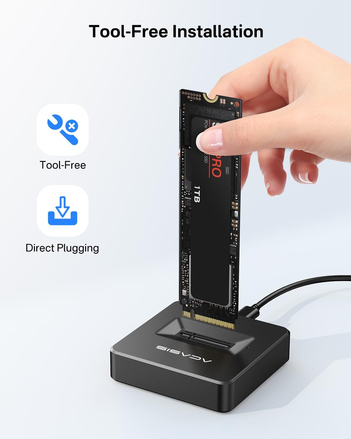 ACASIS NVME SSD Reader Adapter, Aluminium Alloy Housing Fast Heat Dissipation, NVME to USB Docking Station, M.2 SSD to USB Adapter 10Gbps, Support M.2 (M Key) NVMe SSD and (B+M Key) SATA-Based SSD