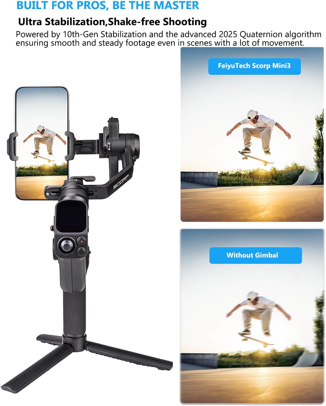 FeiyuTech Scorp MINI 3 Gimbal Stabilizer for iPhone, 3-Axis Smartphone Gimbal Built-in AI Tracking Module,Phone Gimbal with Cooling Fan and Integrated Grip Design, Touch Screen, 2KG(4.41lb) Payload