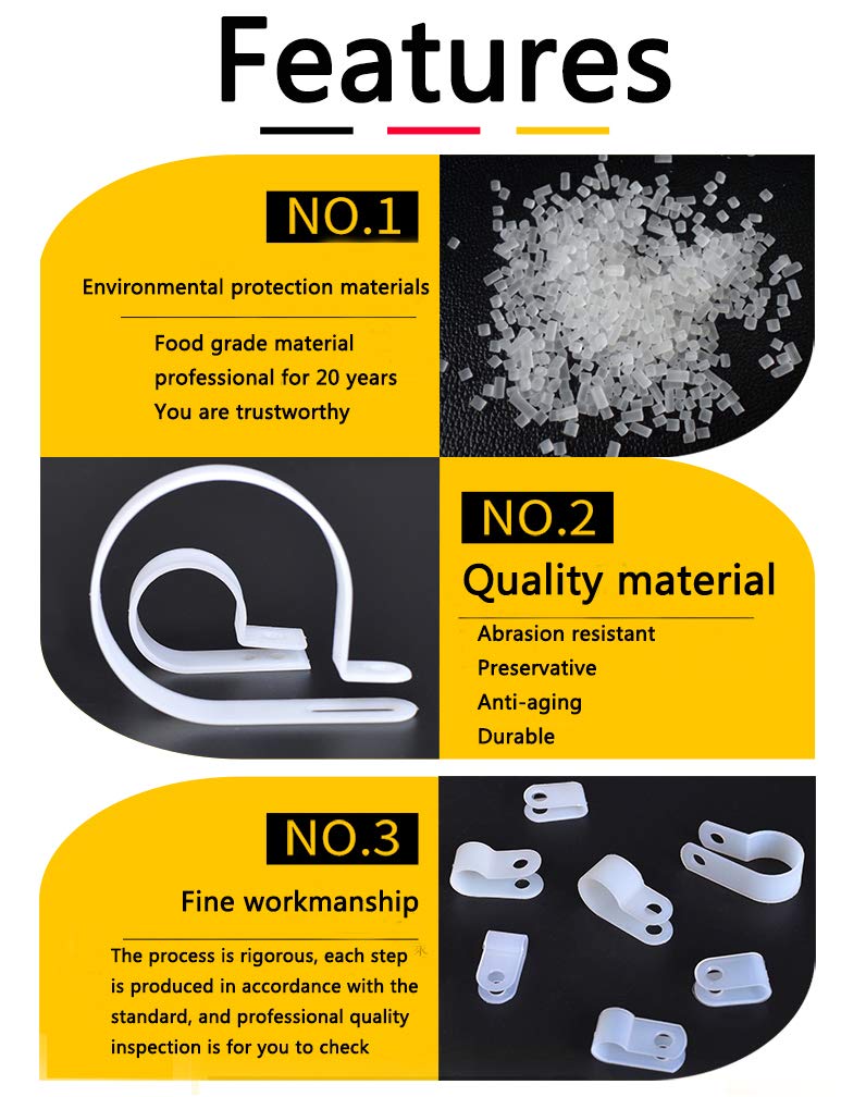 Bigtrans 300 Pcs Nylon Plastic R-Type Wire Clips with Screws 1/4" 5/16" 3/8" 1/2" 3/4" Clamps Fasteners Assortment for Cable Conduit -5 Size -White