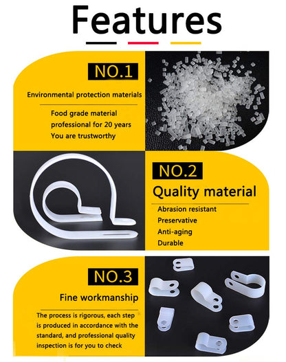 Bigtrans 300 Pcs Nylon Plastic R-Type Wire Clips with Screws 1/4" 5/16" 3/8" 1/2" 3/4" Clamps Fasteners Assortment for Cable Conduit -5 Size -White