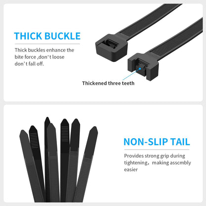 Zip Ties Assorted Sizes 300 Pack,12+14+18 Inch, 300LBS Tensile Strength Heavy Duty Self-locking Nylon Black Cable ties for Indoor Outdoor