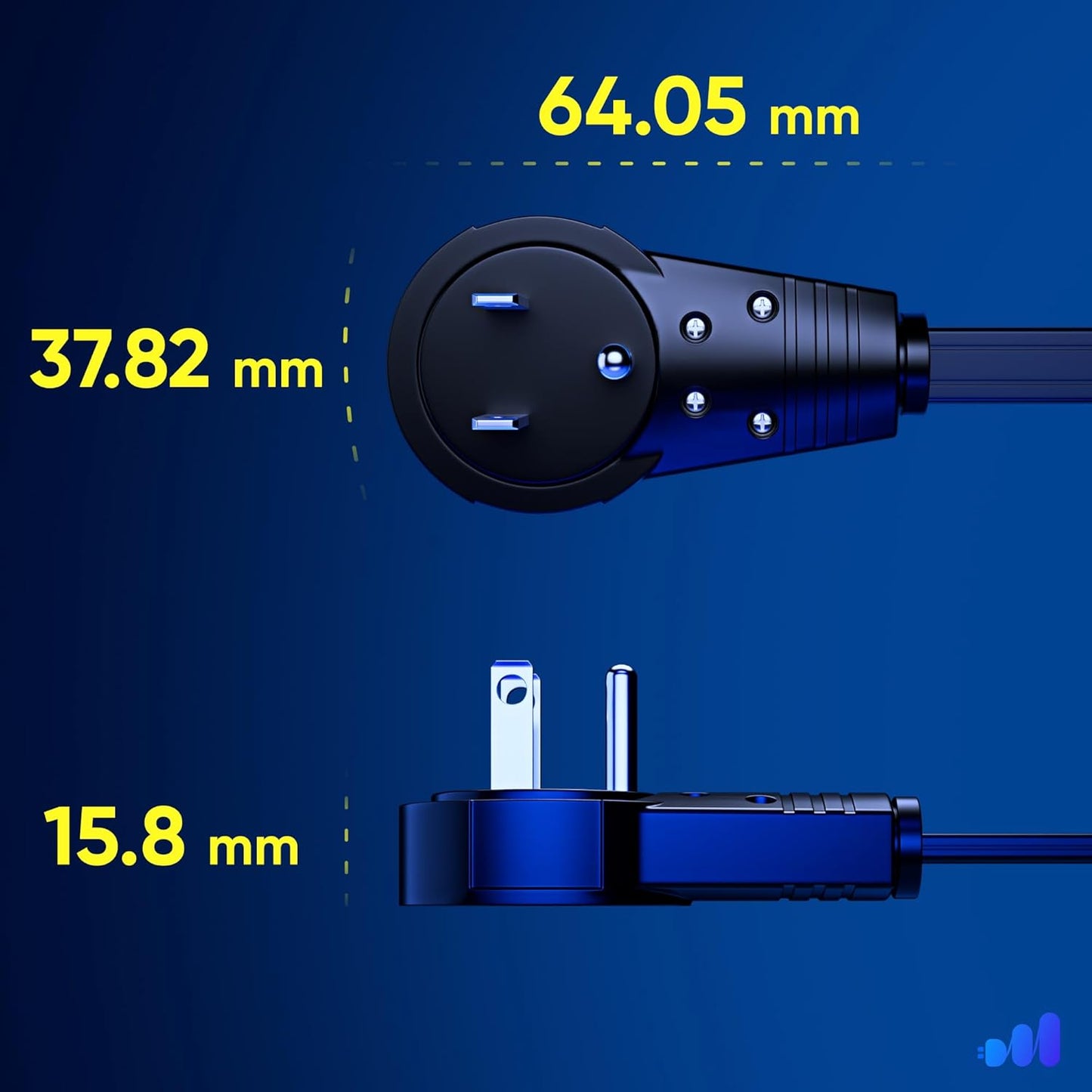 Maximm Cable 10 Ft 360° Rotating Flat Plug Extension Cord/Wire, 16 AWG Multi 3 Outlet Extension Wire, 3 Prong Grounded Wire - Black - UL Certified