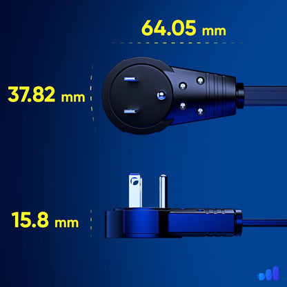 Maximm Cable 1 Ft 360° Rotating Flat Plug Extension Cord/Wire, 16 AWG Multi 3 Outlet Extension Wire, 3 Prong Grounded Wire - Black - UL Certified