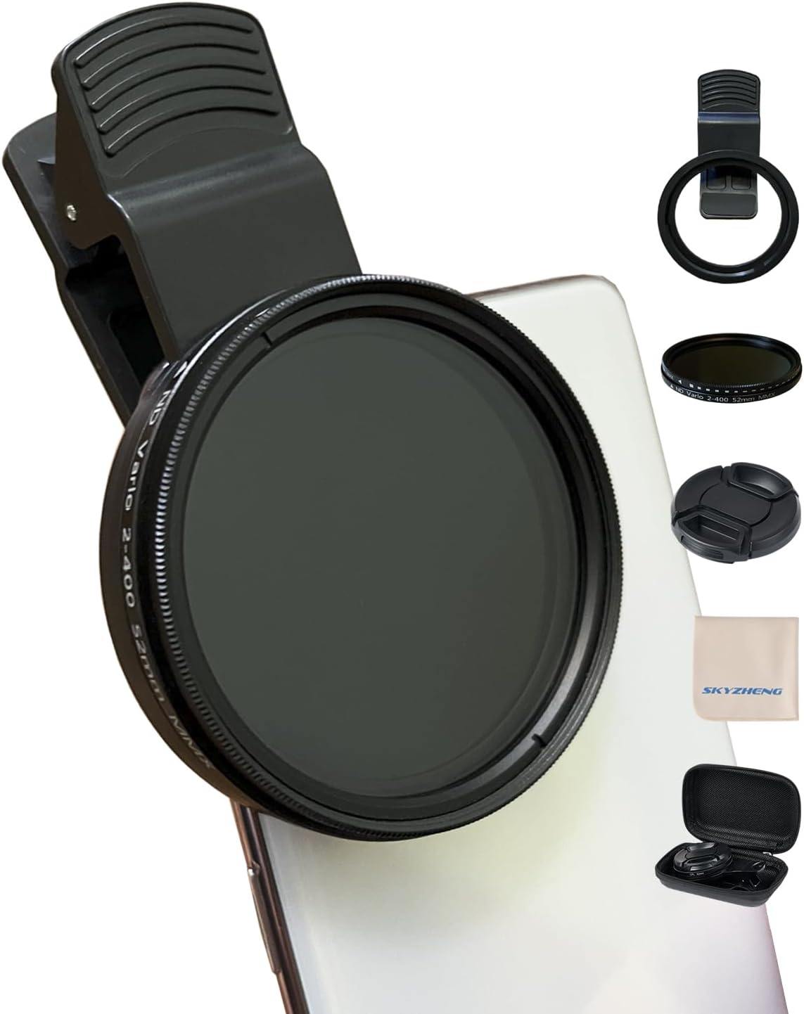 52mm Clip-on ND2-400 Phone Camera Lens Filter Kit, Adjustable Neutral Density Filter Compatible for iPhone 15 14 13 12 11, Google Pixel and Other Smart Phones