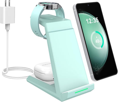 Wireless Charger for Samsung Charging Station - NANAMI 3 in 1 Android Phone Trio Multiple Devices Charger for Samsung S25 S24 S23 Ultra/Galaxy S22 /S21/Z Flip 5/Fold 5/Buds, Galaxy Watch 6/5 Pro/4