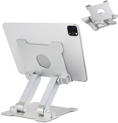 KABCON Quality Tablet Stand,Adjustable Foldable Eye-Level Aluminum Solid Up to 15-in Tablets Holder for Microsoft Surface Series Tablets,iPad Series,Samsung Galaxy Tabs,Amazon Kindle Fire,Etc.Silver
