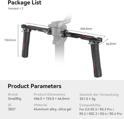 SMALLRIG Dual Handle Handgrip for DJI RS 4 /RS 4 Pro/RS 3 / RS 3 Pro/RS 2 / RSC 2 Gimbal, Gimbal Handle Grip with NATO Rails, Cold Shoe, 1/4"-20 & 3/8"-16 Threaded Holes