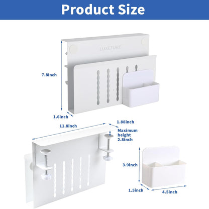 LUKETURE Laptop Holder, Steel Desk Side Storage, No Drill Standing Desk Accessories, Clamp on Laptop Mount with Pen Holder, Fits Flat Edge Tables 0.3" to 2.8" (White, M(1 Tier))