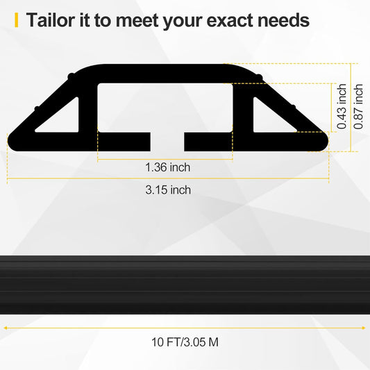 Floor Cable Cover 10Ft Heavy Duty PVC Floor Cable Protector Electric Cord Hider Cable Management Floor Strip Extension Cord Covers Cable Raceway for Wires on Floor Inner Channel 1.36" W 0.43" H -Black
