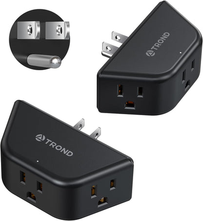 TROND 2 Pack Multi Plug Wall Outlet, 3 Way Angled Wall Outlet Extender, 3 Prong Plug Splitter, Cruise Essentials, Multiple Expander for Travel Home Hotel Dorm Room, Black