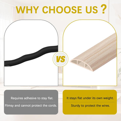 Floor Cord Cover 3.3FT Cord Covers for Wires on Floor Protect Wires & Prevent Trip Hazards, Easy to Cut for Home, Office, School, Concerts, Cavity W0.6in x H0.32in