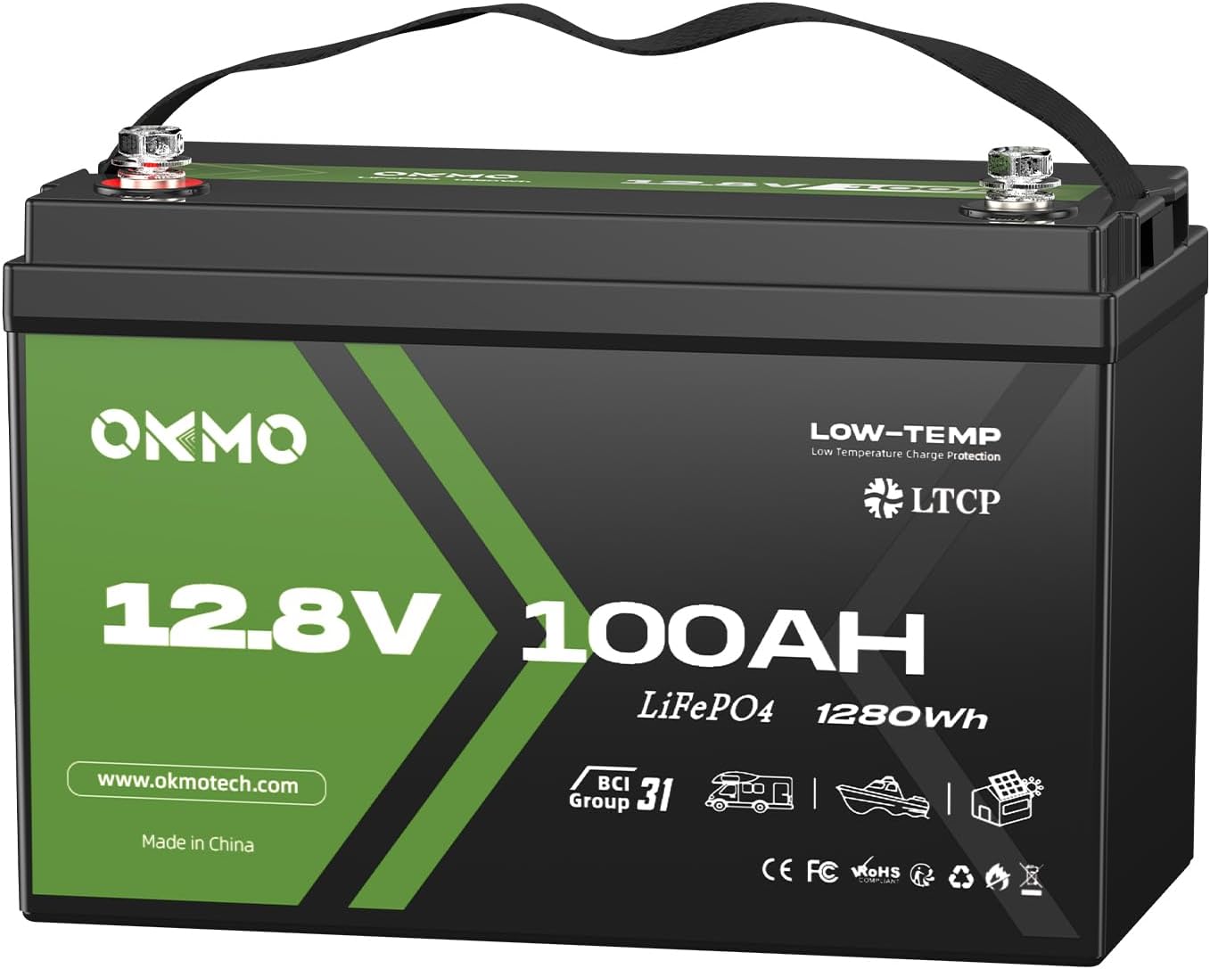 12V 100Ah LiFePO4 Lithium Battery, Group 31, Built-in 100A BMS, Low-Temp Protection, 15000+ Deep Cycles, Lightweight Rechargeable Battery for RV, Solar, Marine, Trolling Motor, Home, Off-Grid