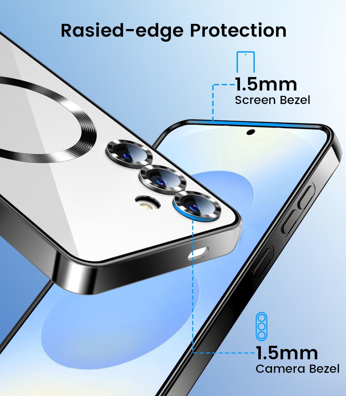 Slim Thin for Samsung Galaxy S25 Plus Case, Compatible with MagSafe, Built-in Camera Lens Protector, Shockproof Protective Phone Case, Soft Electroplated Clear Cover, Black