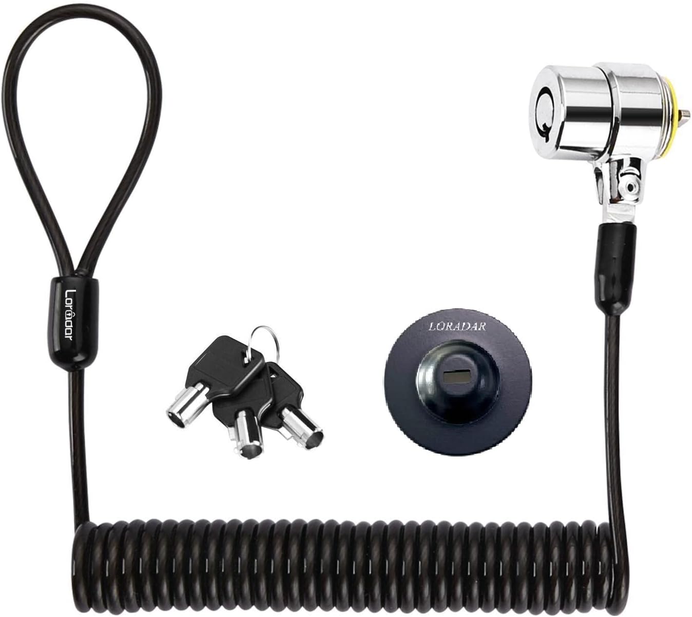 8Feet 3keys Security Retractable Cable Lock Portable Keyed Laptop Lock for Monitors, Laptops, MacBooks, Tablets, iPad,Mac mini, (Keyed Different+Black Anchor Plate) (1 Pack)