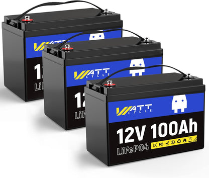 3X 12V 100Ah LiFePO4 Lithium Battery - Group 24, 15000+ Deep Cycles, Built-in 100A BMS, Low-Temp Tech for RV, Solar, Marine, Trolling Motor, Home Energy Storage (3 Pack)