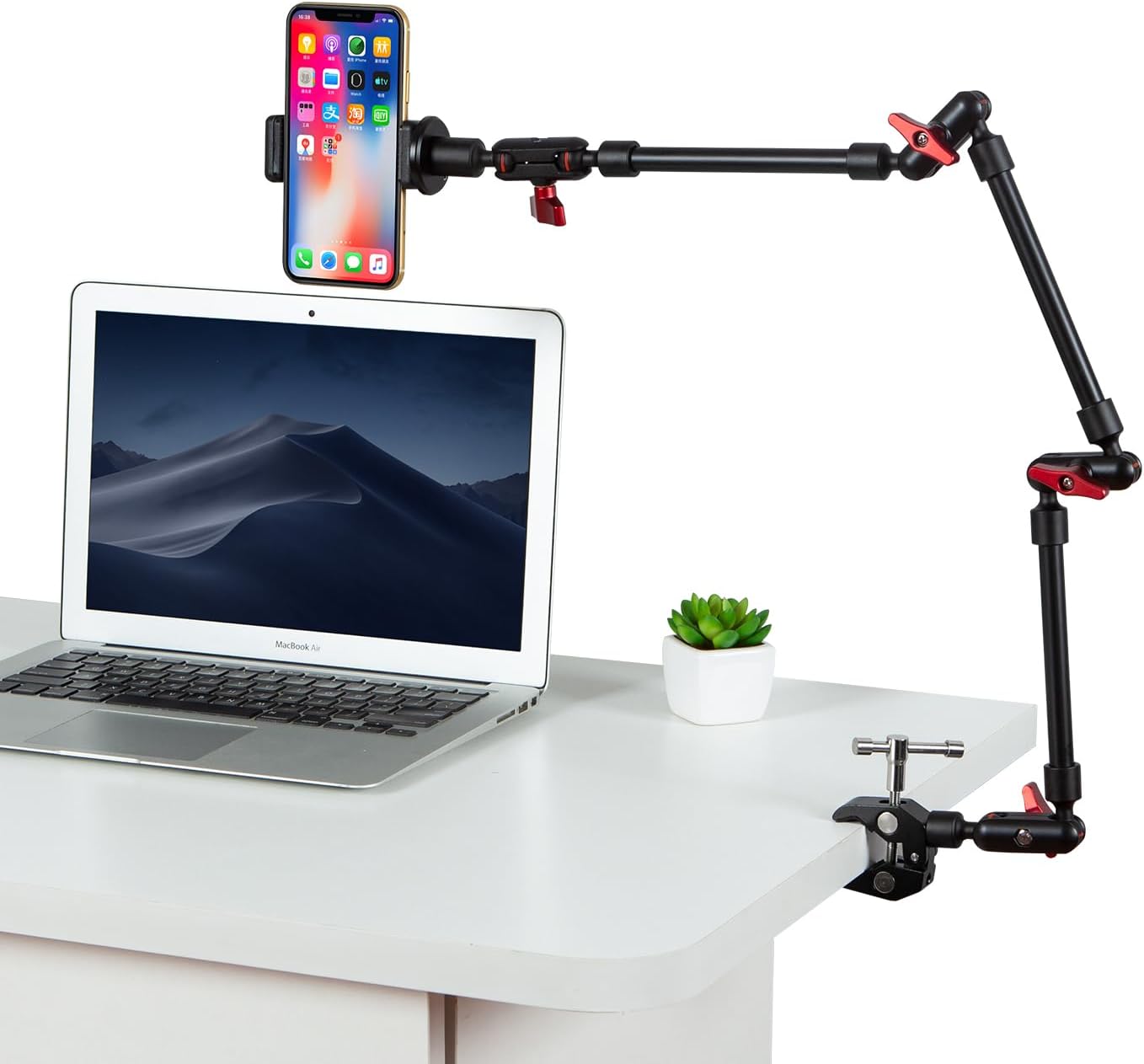 Adjustable Articulating Magic Arm with Clamp and Phone Holder Clip for Desk Mount, Desk Stand, Cell Phone Tripod