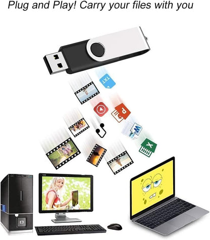 JUANWE 8GB USB Flash Drive 10 Packs, Bulk USB Sticks 2.0 Mutipack Metal Thumb Drive 360° Swivel Design, FAT32 Jump Drives Pen Drive Zip Drives for Data Storage - Black