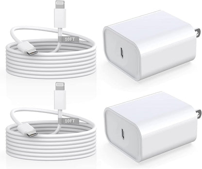 Matsusho iPhone Charger Fast Charging 10 FT, 2 Pack 20W USB C Wall Charger Block with 10FT Long Type C to Lightning Fast Charging Data Sync Cable Compatible for iPhone 14 13 12 11 Pro Max XS XR X iPad