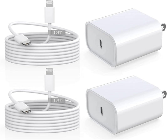 Matsusho iPhone Charger Fast Charging 10 FT, 2 Pack 20W USB C Wall Charger Block with 10FT Long Type C to Lightning Fast Charging Data Sync Cable Compatible for iPhone 14 13 12 11 Pro Max XS XR X iPad