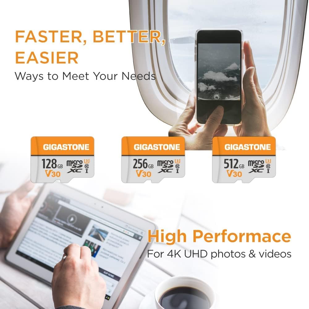 GIGASTONE 128GB Micro SD Card 2-Pack, A1 V30 4K Video Recording, Compatible with Security Camera, Dash cam, Drone, 95MB/s MicroSDXC Memory Card UHS-I Class 10, with 2 SD Adapter