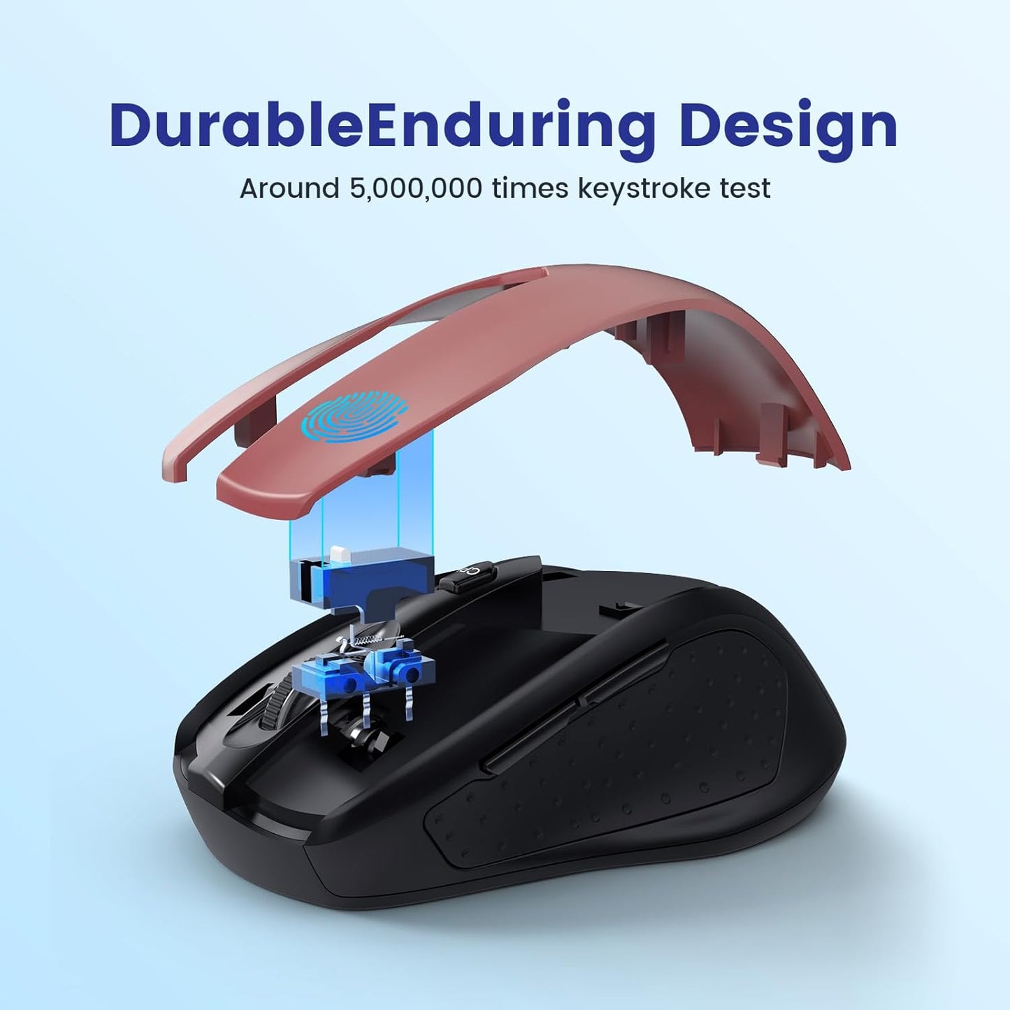 Wireless Mouse, D-09 Computer Mouse USB Cordless Mice for Laptop, Ergo Grips, Lightspeed 5-Level 2400 DPI, 16 Months Battery, Portable for PC Mac Chromebook (Red, 1 Pack)