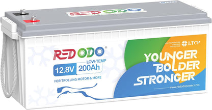 Redodo 12.8V 200AH Low Temp Cutoff LiFePO4 Battery with 100A BMS, Deep Cycle Rechargeable Lithium Battery 1280W 4000+ Cycles, Perfect for Trolling Motor, RV, Solar and Off Grid Applications