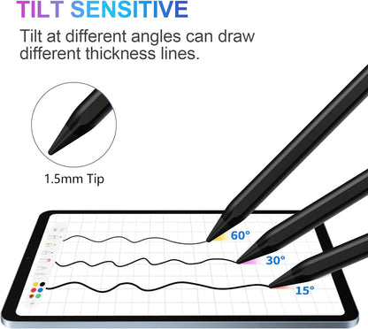 Stylus Pen for iPad 2018-2023 with Palm Rejection, Active Pencil for iPad 10th/9th/8th/7th/6th Generation, for iPad Pro 11/12.9 inch, for iPad Air 5th/4th/3th Gen, for iPad Mini 6th/5th Gen (Black)