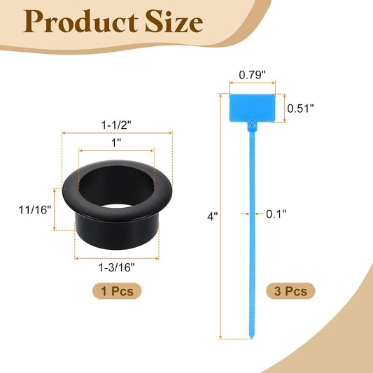 uxcell Desk Grommet, 1-3/16" (30mm) Zinc Alloy Cable Hole Cover Wire Cord Organizer with Marked Cable Ties for Home Office Desktop Wire, Black