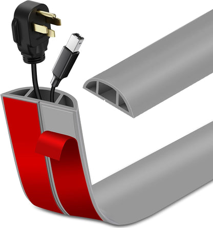 Floor Cord Cover Self Adhesive Cord Hider Floor Extension Cord Covers for Floor Power Cord Protector Cable Management Prevent Cable Trips Cable Cavity 0.51" W x 0.31" H (Grey, 10Ft)