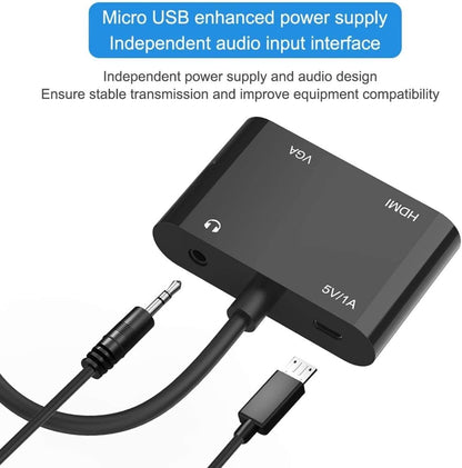 VGA to HDMI VGA Audio Video Cable Adapter Converter Splitter with 3.5mm Audio USB Power for 2 Monitors, Computer, Desktop, Laptop, PC, Projector, HDTV 1080P, Plug and Play