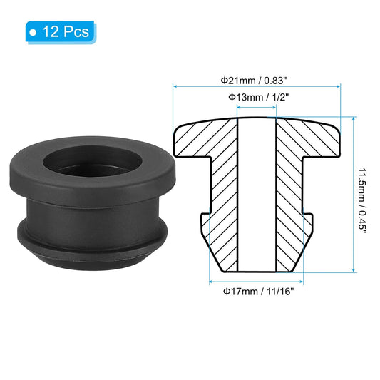 PATIKIL 17mm / 11/16 Inch Drill Hole,1/2 Inch ID Rubber Grommets, 12Pcs Top Hat Grommet for Wiring Eyelet Ring Gasket Automotive Firewall Cable Hole Plugs Wires Protection, Black