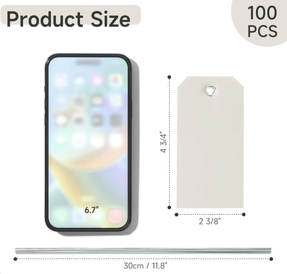 100 Pieces Plastic Shipping Tags with Wires Blank Labeling Tags Waterproof Hang Tags with Reinforcement Hole Durable Wire Tags Labels Stacking Tags for Equipment Parts (Grey, 4 3/4" x 2 3/8")