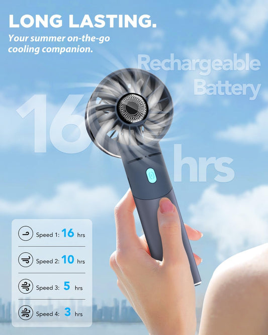 Handheld Fan, Mini Small Portable Turbo Fan, Rechargeable with 4 High Speeds Personal Fans, Max 16H Runtime, For Travel, Office, Outdoor - Dark Blue